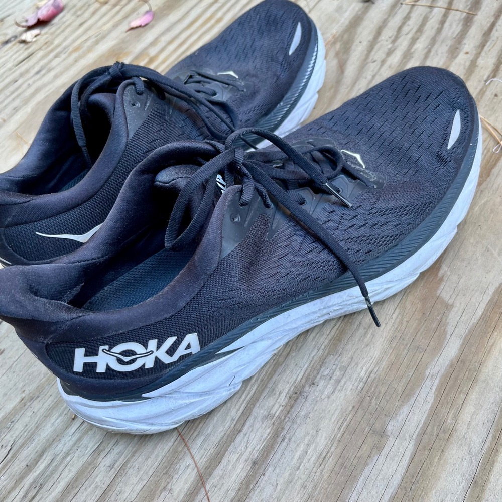 Hoka One One Clifton 8 Mens Running Shoes Black White 1119393 BWHT Size 12 D